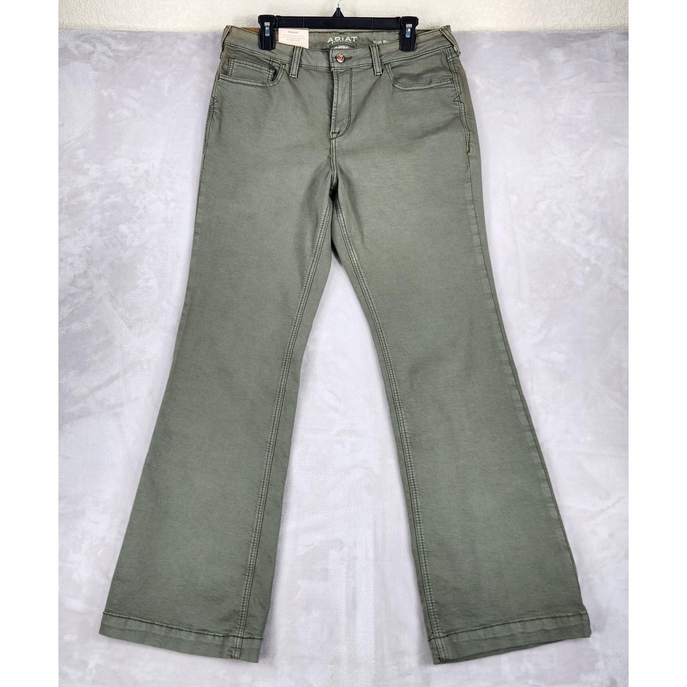 Ariat Womens 32R Military Green Ella High Rise Slim Trouser Wide Leg Jeans NEW